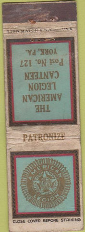 Matchbook Cover - American Legion Canteen York PA LONG WORN