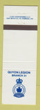 Matchbook Cover - Royal Canadian Legion Quyon Legion Branch 31