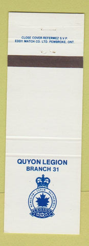 Matchbook Cover - Royal Canadian Legion Quyon Legion Branch 31