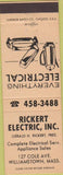 Matchbook Cover - Rickert Electric Williamstown MA peach
