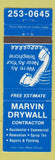 Matchbook Cover - Marvin Drywall Canada WEAR