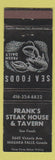 Matchbook Cover - Frank's Steak House Tavern Niagara Falls ON