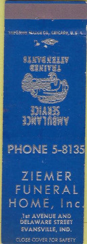Matchbook Cover - Ziemer Funeral Home Evansville IN