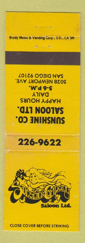 Matchbook Cover - Sunshine Company Saloon San Diego CA