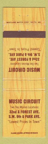 Matchbook Cover - Music Circuit Des Moines IA
