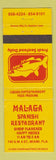 Matchbook Cover - Malaga Spanish Restaurant Miami FL