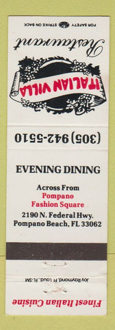 Matchbook Cover - Italian Villa Restaurant Pompano Beach FL