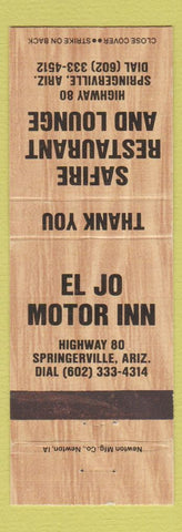 Matchbook Cover - Safire Restaurant Lounge El Jo Motor Inn Springerville AZ #1