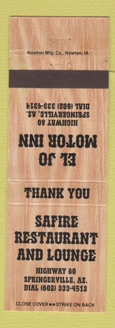 Matchbook Cover - Safire Restaurant Lounge El Jo Motor Inn Springerville AZ #2