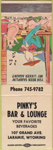 Matchbook Cover - Pinky's Bar Lounge Laramie WY WEAR hillbilly