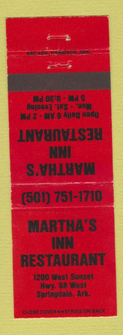 Matchbook Cover - Martha's Inn Restaurant Springdale AR RED