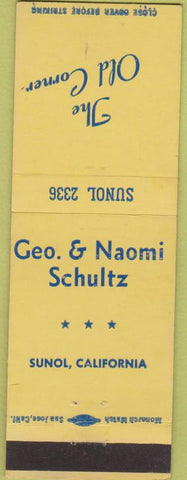 Matchbook Cover - The Old Corner Naomi Geo Schultz Sunol CA