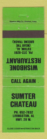 Matchbook Cover - Sumter Chateau Livingston AL Wishbone Eutaw GREEN WEAR