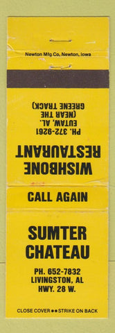 Matchbook Cover - Sumter Chateau Livingston AL Wishbone Eutaw YELLOW WEAR