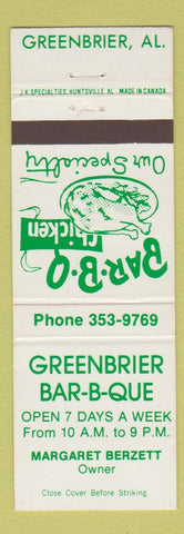 Matchbook Cover - Greenbrier BBQ AL