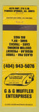 Matchbook Cover - G&G Muffler Enterprises Powder Springs GA WEAR