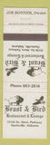 Matchbook Cover - Beast & Bird Restaurant Huntsville AL