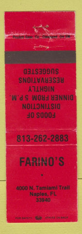 Matchbook Cover - Farino's Restaurant Naples FL WEAR