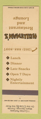 Matchbook Cover - Holleman's Restaurant Lounge Miami Springs FL