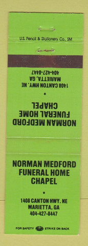 Matchbook Cover - Norman Medford Funeral Home Chapel Marietta GA GREEN