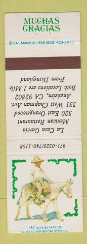 Matchbook Cover - La Casa Garcia Mexican Restaurant Anaheim CA