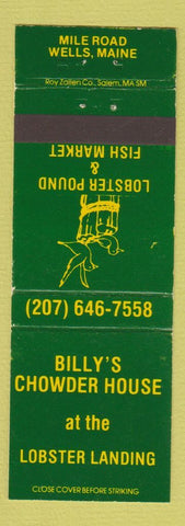 Matchbook Cover - Billy's Chowder House Wells ME