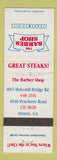 Matchbook Cover - The Barber Shop Steaks Atlanta GA WEAR
