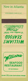 Matchbook Cover - Williams Seafood Restaurant Savannah Atlanta GA