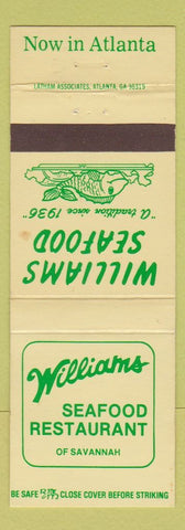 Matchbook Cover - Williams Seafood Restaurant Savannah Atlanta GA