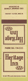 Matchbook Cover - Heritage Inn Brinkley AR