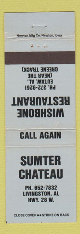Matchbook Cover - Sumter Chateau Wishbone Eutaw Livingston AL WEAR