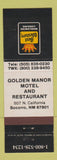 Matchbook Cover - Best Western Socorro NM Golden Manor Motel