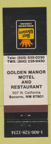 Matchbook Cover - Best Western Socorro NM Golden Manor Motel