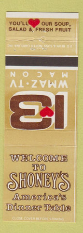 Matchbook Cover - Shoney's Restaurants WMAZ TV 13 Macon GA