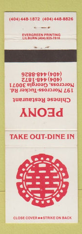 Matchbook Cover - Peony Chinese Restaurant Norcross GA