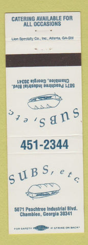 Matchbook Cover - Subs Etc Chamblee GA
