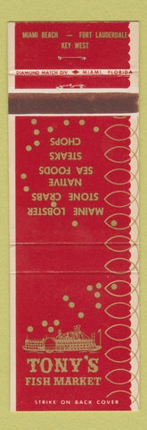 Matchbook Cover - Tony's Fish Market Miami Beach Key West Fort Lauderdale FL