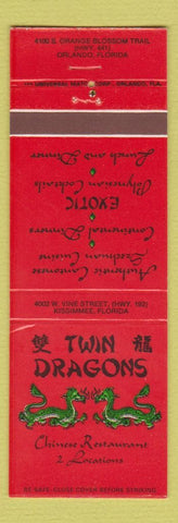 Matchbook Cover - Twin Dragons Chinese Restaurant Orlando FL