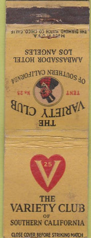 Matchbook Cover - The Variety Club of Southern California Los Angeles WORN