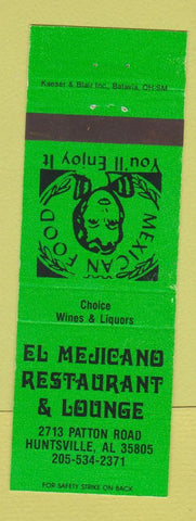 Matchbook Cover - El Mejicano Mexican  Restaurant Huntsville AL girlie GREEN
