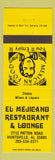 Matchbook Cover - El Mejicano Mexican  Restaurant Huntsville AL girlie YELLOW