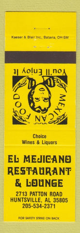 Matchbook Cover - El Mejicano Mexican  Restaurant Huntsville AL girlie YELLOW