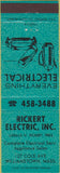 Matchbook Cover - Rickert Electric Williamstown MA teal