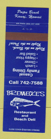 Matchbook Cover - Brennecke's Restaurant Beach Deli Kauai Hawaii