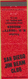 Matchbook Cover - San Diego Jim Beam Club San Diego CA red