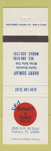 Matchbook Cover - Burnett and Curry Real Estate Valrico FL