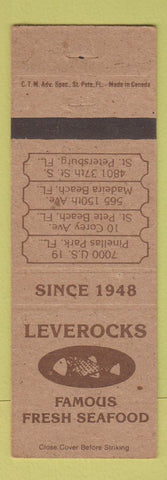 Matchbook Cover - Leverocks Seafood St Petersburg Pinellas Park Madiera Beach FL