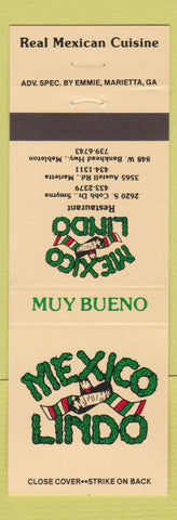 Matchbook Cover - Mexico Lindo Mexican Food Mableton Marietta Smyrna GA