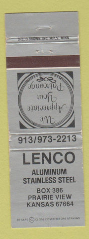 Matchbook Cover - Lenco Aluminum Stainless Steel Prairie View KS WEAR