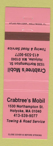 Matchbook Cover - Crabtree's Mobil oil gas Holyoke MA NEON PINK